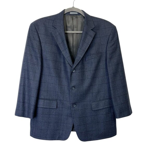 Oscar De La Renta Blazer Jacket Men’s Size 46R Blue Windowpane Sport Coat Wool - Picture 1 of 12